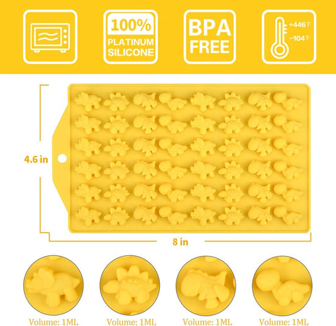 2 Sized Dinosaur Candy Molds Gummy Molds - Regular and Mini size Dinosaur Silicone Chocolate Molds Nonstick Set of 5 Including Triceratops T-Rex S...
