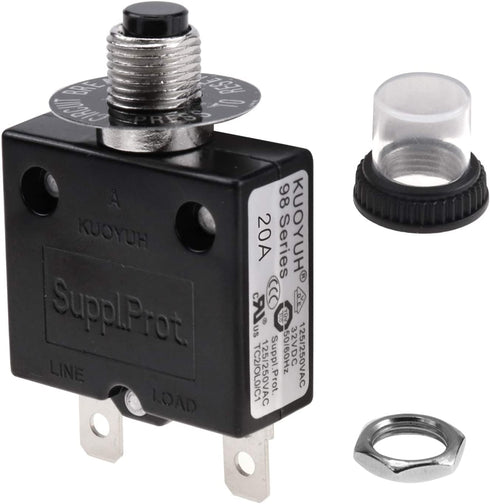 20 Amps Thermal Circuit Breaker, Thermal Overload Protector Push Button Manual Reset Circuit Breaker 32V DC 125/250V AC 20A 3Pcs...