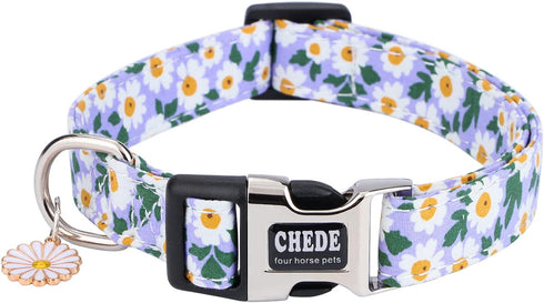 Cotton Dog Collar for Small Medium Large Dogs,Girl Dog Collar with Quick-Release Buckle,Flowers Soft Adjustable Pet Collar (Medium, Blue Daisy)...