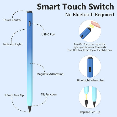 Stylus Pen for iPad 2018-2023, 15mins Fast Charge Apple Pencil for iPad 9th&10th Generation, Apple iPad Pro 11&12.9", iPad 8/7/6th Gen, iPad Air 3...