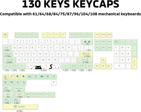 Hyekit PBT Keycaps 130 Keys Cat Keycaps Dye-Sublimation Cute Keycaps XDA Profile Custom Keycaps for Cherry Gateron MX Switches Mechanical Keyboard...