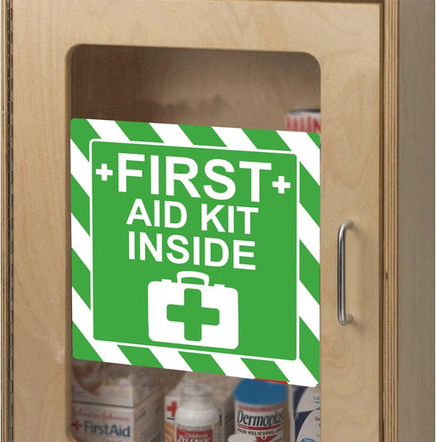 Green First Aid Kit Inside Red Fire Extinguisher Inside Stickers 4 Inch Safety Sign-Adhesive First Aid Kit Sign Decals UV Resistant 8 Pcs Industri...