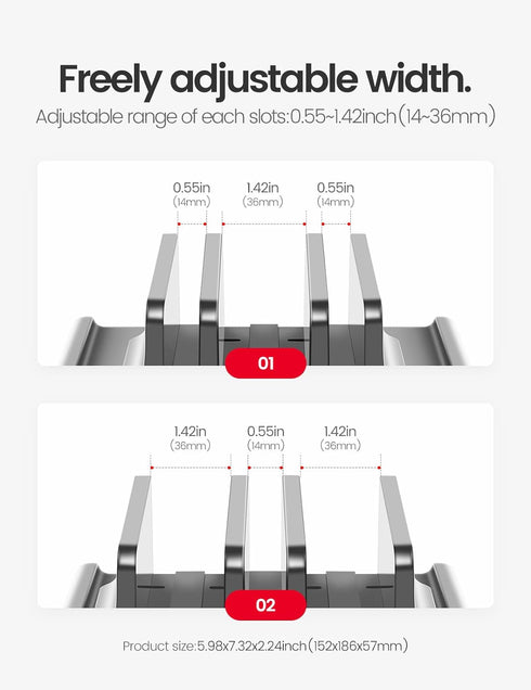 3-Slot Vertical Laptop Stand Holder,Adjustable ABS Plastic Desktop Notebook Dock,Vertical Laptop Stand Space-Saving for All MacBook/Surface/Samsun...