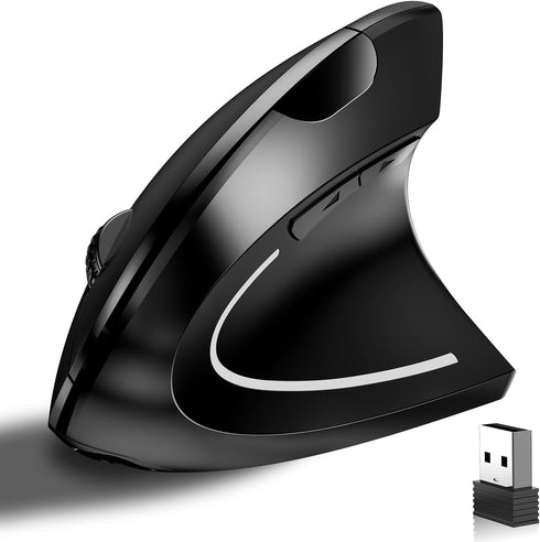 Ergonomic Optical Wireless Mouse Stylish Rechargeable 2.4G Optical Vertical Mice Cordless Mouse with USB Receiver, 800/1200 /1600 DPI, 5 Buttons f...