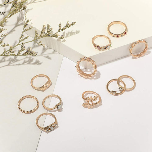 Missgrace Stackable Dainty Gold Color Boho Rhinestones Rings Set Festival Bohemian Rings Set Beach and Vacation Summer Jewelry Knuckle Rings Triba...
