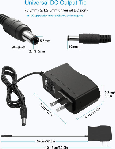 ALITOVE 5V 1A Power Supply 100-240V AC to DC 5V Power Cord 5 Volt 1A 5W AC/DC Power Adapter Converter with 5.5X 2.5mm 2.1mm Tip for LED Light Spea...