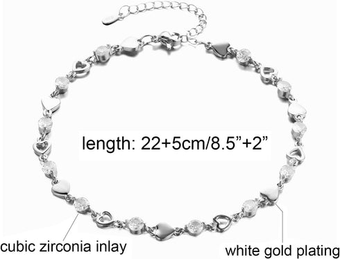 Gold Ankle Bracelets for Women 14K White Gold Plated Heart Charm Link Flat Anklets for Women Paperclip Beaded Zircon Chain Anklet...