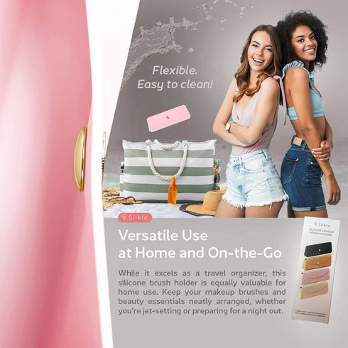 Silicone Makeup Brush Holder - Elegant Case & Travel Organizer Bag with Magnet Closure for Makeup Brushes and Cosmetic Essentials - Small, Beauty ...