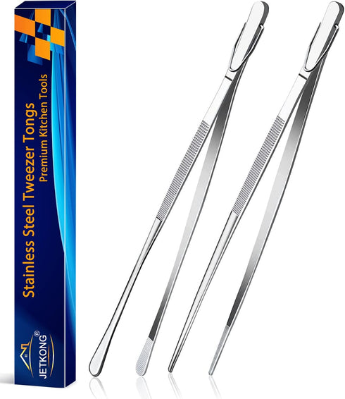 JETKONG 2 Pcs 12-Inch Kitchen Tweezers Fine Tweezer Tongs, Extra-Long Stainless Steel Cooking Tweezers (Silver)...
