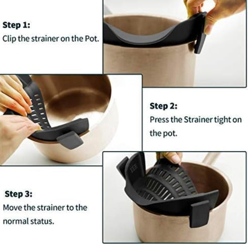 Clip On Silicone Strainer for Pots and Pans, Pasta Strainer, Food Strainer for Meat, Vegetables, Fruit, Gray, Fits all, Stain1...