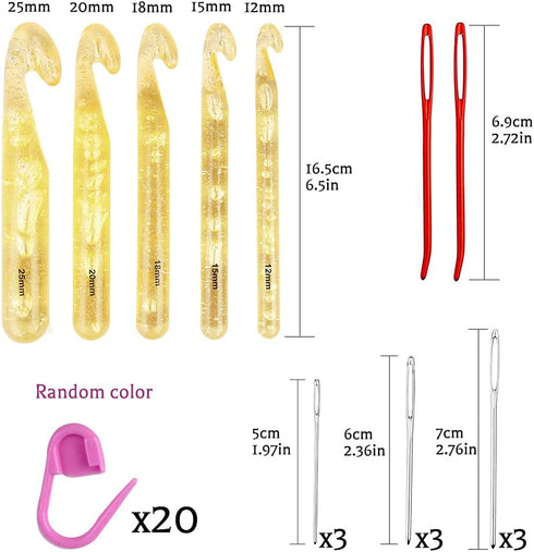 Mayboos 37 Pcs Huge Crochet Hook Set,9 Pieces Large Eye Blunt Needles,12mm-25mm Large Size Yarn Crochet Hooks Needles with 20 Stitch Markers and 2...