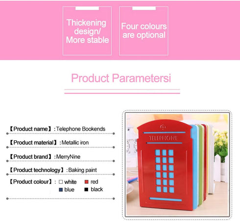 MerryNine 2pcs Book Ends, Metal Bookends for Shelves, Telephone Booth Decorative Bookends, Non Skid Heavy Bookends, Book, Magazine or CD Organizer...