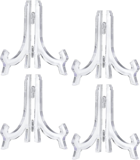 uxcell 4pcs 4.3" Easel Plate Holder, Plastic Folding Display Stand Clear for Decorative Picture Frame...