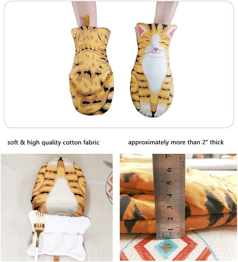 Oven Mitts Kitchen Cooking Baking Heat Resistant Cat Glove, 1 Pair Cat...