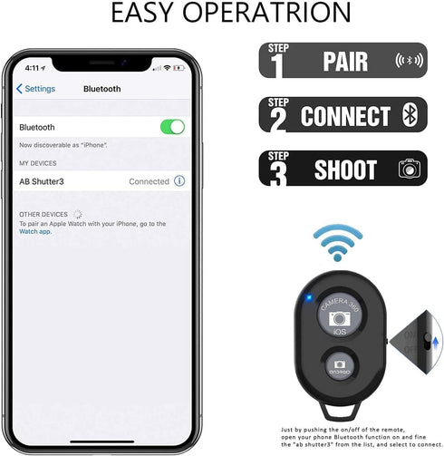 Cellphone Remote (3 Pack), Wireless Bluetooth Camera Remote Control for Phones and Tablets,Compatible with iPhone/Android,Wrist Strap Included (Wh...