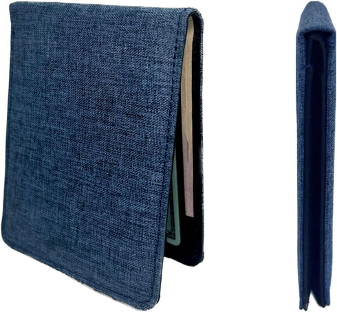 Premium Canvas RFID Blocking Full Size Bifold Wallet with 8 Slots, 1 Key Pocket, and Cash Divider, Come with Kraft Gift Box (Denim Blue)...