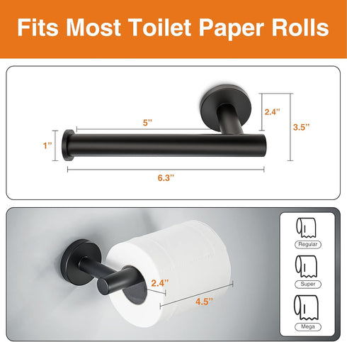 Matte Black Bathroom Toilet Paper Holder, Premium Thicken SUS304 Stainless Steel Rustproof Wall Mounted Toilet Tissue Roll Holder for Bathroom, Ki...