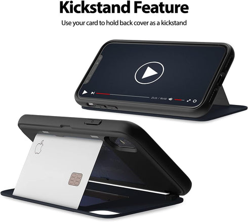 GOOSPERY Magnetic Secure Bumper Compatible with iPhone Xs / X Case, Card Holder Wallet Case, Easy Magnet Auto Closure Dual Layer Protection, Navy...