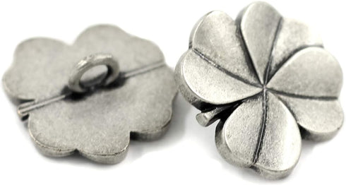 Bezelry 12 Pieces Clover Metal Shank Buttons. 20mm (3/4 inch) (Antique Silver)...