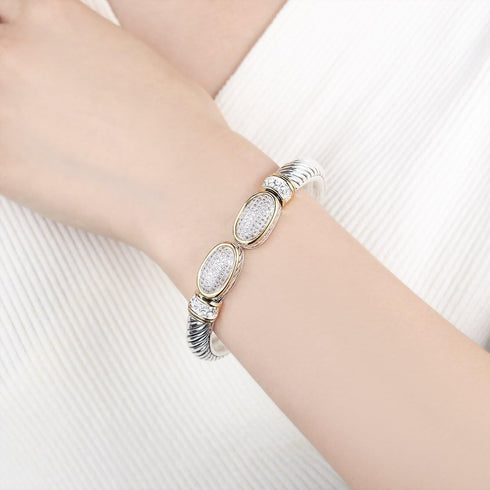 UNY Pave Stone Cable Wire Retro Antique Spring Clap Bangle Elegant Beautiful Valentine Mother's day Gifts...