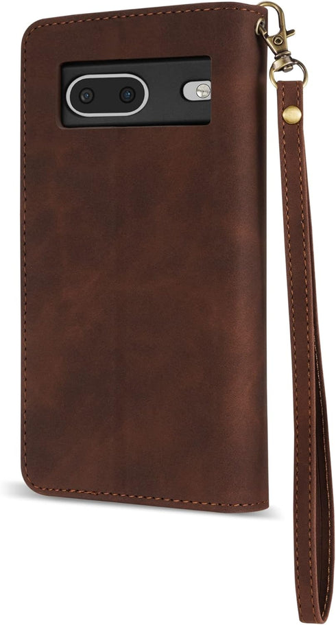 ZZXX for Google Pixel 6A Case Wallet with RFID Blocking Card Slot Premium Soft PU Leather Zipper Flip Folio with Wrist Strap Kickstand Protective ...