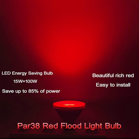 CICINY Par38 Red Flood Light Bulb - 15W (100Watt Equivalent) - E26 Base Red LED Flood Lights 2 Pack, Party Decoration, Porch, Home Lighting, Holid...