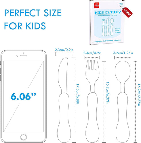 Lehoo Castle Toddler Utensils Kids Silverware, 6pcs Safety Stainless Steel Toddler Fork Spoon Knife Set, Children Flatware Set, Safety Utensils fo...