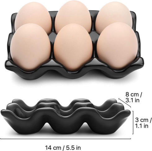 Flexzion Ceramic 6 Cups Egg Tray - Half Dozen Porcelain Egg Holder Container Keeper Storage Organizer Decorative Serving Dish Serveware for Refrig...