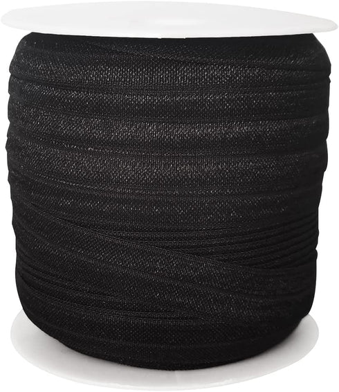 INSPIRELLE 50 Yards Spool Black 5/8 Ribbon Elastic Foldover Elastics Stretch FOE for Hair Ties Headbands Making...