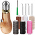 12 Pieces Portable Sewing Awl Kit,Stitching Awl Hand Stitcher Repair Tool Kit for Leather, Heavy Fabrics and Canvas with Needles(Straight and Curv...