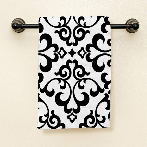 HGOD DESIGNS Black Floral, Vintage Flower Paisley Design Black and White 100% Cotton Soft Bath Hand Towels for Bathroom Kitchen Hotel Spa 15inX30i...