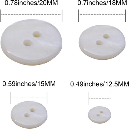 60PCS White Genuine Mother of Pearl Buttons Set, Natural Shell Buttons for DIY Sewing Crafts, Clothes, Blazer, Shirts, Suits (12.5mm/15mm/18mm/20m...