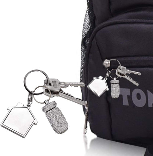 Purple Pill Holder Keychain, Holder Pill Container Keychain Mini Size Waterproof and Light Weight Portable Pill Bottle Case, Bling Aluminum Key Ch...