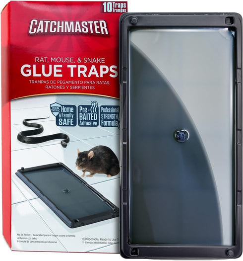 Catchmaster Glue Mouse Traps Indoor for Home 10PK, Bulk Traps for Mice and Rats, Pre-Baited Adhesive Plastic Trays for Inside House, Snake, Lizard...