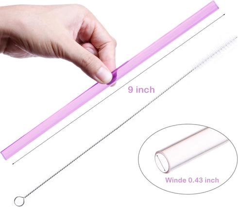 Dakoufish 9" Wide Mouth Reusable Plastic Replacement Drinking Straws for Milkshake,Smoothie Set of 8 with Cleaning Brush (9inch?4color)...