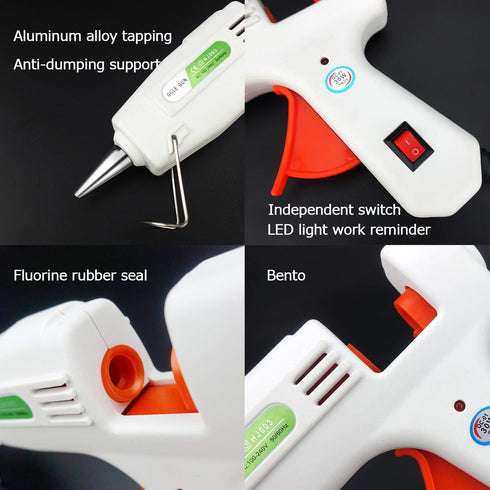 Hot glue gun kit, transparent glue stick, colored glue stick, carving knife with 5 cutting heads, two pointed tweezers, small jewelry box, electro...