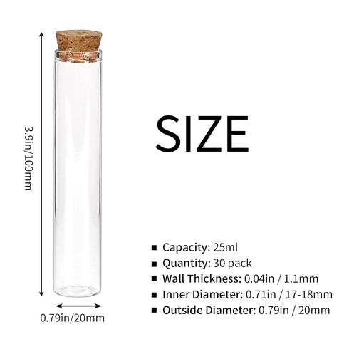 DEPEPE 30pcs 25ml Glass Test Tubes, 20×100mm Clear Flat Test Tubes with Cork Stoppers for Plants, Scientific Experiments, Bath Salt and Candy Stor...