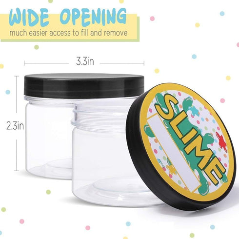 Opret 12 Pack 10oz Empty Slime Containers, Large Plastic Slime Jars with Lids and Labels Clear Storage Organizers for Slime Making, Food and Beaut...