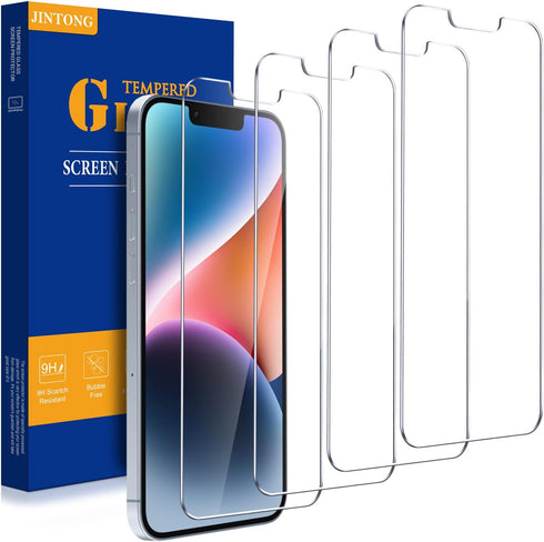 JINTONG 4 Pack Tempered Glass Screen Protector for iPhone 14 Plus (6.7 Inch) 9H Shatterproof Tempered Glass Film, Scratch Resistant, Case Friendly...