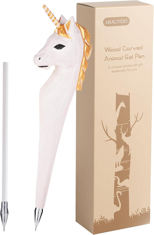 Unicorn Pen, 100% Handmade Wood Carved Animal Gel Pen, Unicorn Gift Ideas for Kids Girls Boys Women & Men, Cute Pens School Writing Office Supplie...