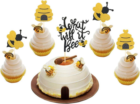 25 Pcs Glitter What Will It Bee Cake Topper Bumble Bee Cupcake Toppers Bee Pupa Cupcake Toppers Gender Reveal Party Decorations Desserts Supplies ...