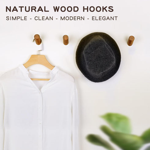 Wooden Wall Hooks, 2 Pack Coat Hooks Wall Mount, Natural Wood Hooks Coat Rack, Heavy Duty Hooks for Hanging Towels Entryway Coats Hat Rack for Wal...