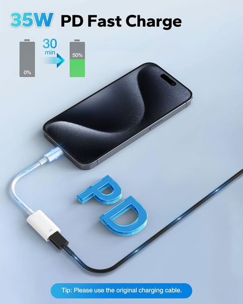 MoKo Lightning to USB C Cable Adapter 2 Pack, Lightning Female to USB C Male Adapter Connector for iPhone 15/15 Pro/15 Pro Max/15 Plus, Support 35...