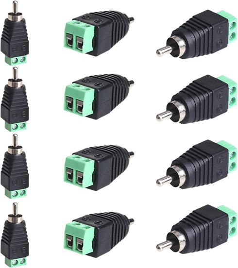 RCA Phono Male Plug to AV Screw Terminal Adapter, Solderless Audio/Video Connector for CCTV, Speaker Wire, and DC Cameras (8 PCS)...