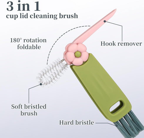 Cup Lid Gap Cleaning Brush, 3 in 1 Multifunctional Insulation Bottle Cleaning Tools Silicone Gap Cup Rim Brush for Bottle Gap Tight Spaces Cup Hom...