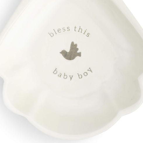 DEMDACO Bless This Baby Boy Glossy White 5 x 4 Ceramic Stoneware Decorative Baptism Bowl...