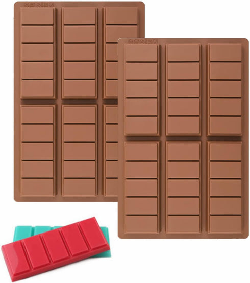 2 Pack Chocolate Bar Molds,Rectangle Silicone Break-Apart Protein and Engery Bar Candy Chocolate Molds Wax Melt Candles Chocolate Bakeware Molds...