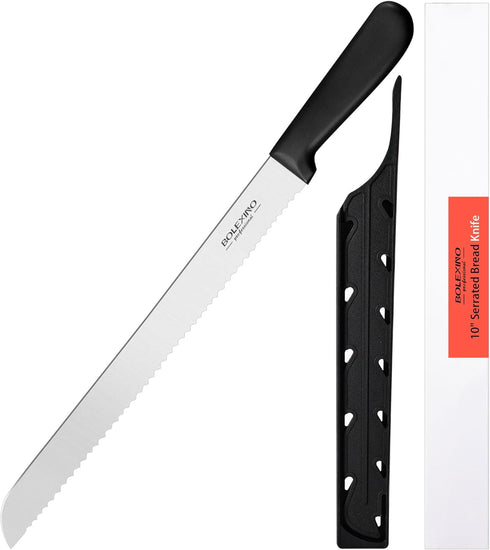 10 Inch Serrated Knife for Homemade Bread With Sheath, Wide Wavy Edge Blade For Bread Cake Cutting Slicing, High-Carbon Japanese Stainless Steel...