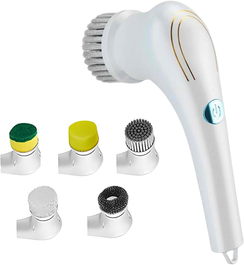 Electric Scrubber, Handheld Cleaning Brush, Includes 5 Replaceable Heads, Bathroom, Kitchen, Floor, Dish, Shoe, Glass - Multifunctional Home Acces...
