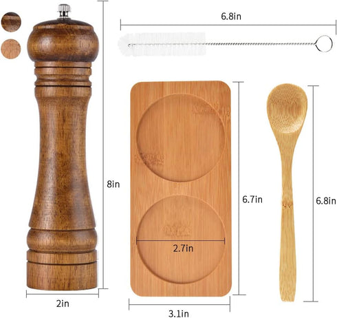 SZUAH Salt and Pepper Grinders, Oak Wooden Salt and Pepper Mills Shakers with Cleaning Brush & Wood Stand, Ceramic Rotor with Strong Adjustable Co...